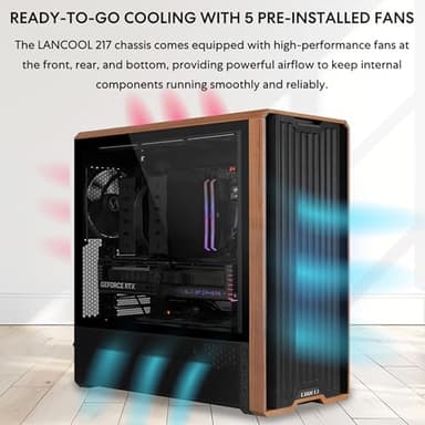 Lian Li LANCOOL 217 Genuine Walnut Wood Computer Case, Mid-Tower ATX PC Case with 5 Pre-Installed PWM Fans 2x170mm, 2x120mm & 1x140mm, Flexible PSU & Cable Installation - Black (LAN217X) - Image 4