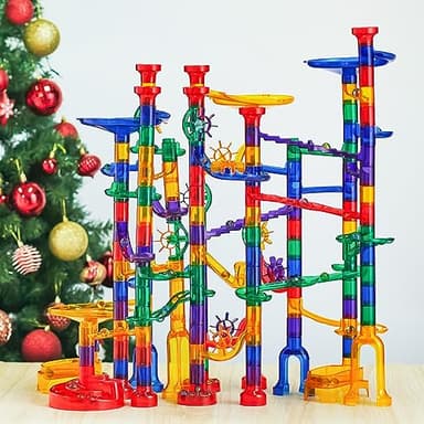 JOYIN 207Pcs Glowing Marble Run, Construction Building Blocks Toys with 5 Glow in The Dark, STEM Toy for Boys and Girls, Educational Toy, Gift for Christmas(147 Plastic Pieces + 60 Glass Marbles) - Image 7