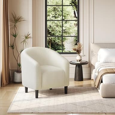 Yaheetech Accent Barrel Chair, Corduroy Fabric Club Chair, Furry Sherpa Elegant Armchair with Cozy Soft Padded, Suitable for Living Room Bedroom Reception Room Office, Beige - Image 4