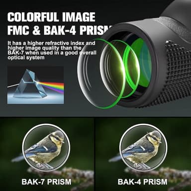 Monocular Telescope for Adults,40x60 HD Large Vision Monoculars with Smartphone Adapter Tripod,High Powered Monocular for Birdwatching Hunting Hiking Camping,BAK4 Prism FMC Lens,Waterproof (40x60) - Image 3