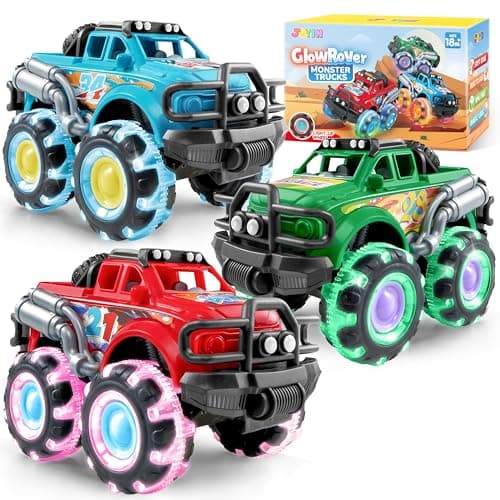 Vroomix 3Pack Monster Truck Toy - Toy Truck with Flashing LED Wheels - Light-Up Cars for Toddlers - Birthday Gift for Boys Girls - Friction-Powered - Image 1