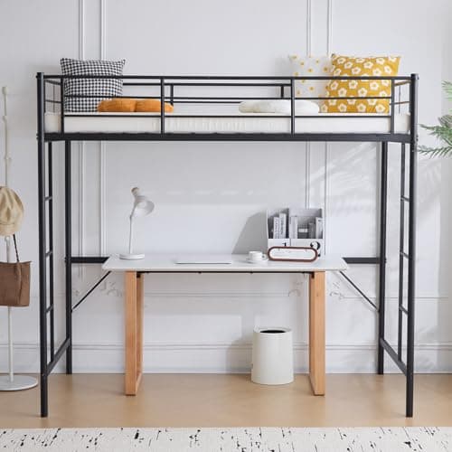 VINGLI Full Size Loft Bed Kids Loft with 2 Stairs Design,Space-Saving Double Bed for Teens, Adults, Heavy Duty Metal Square Slat, No Box Spring Needed,Black - Image 1