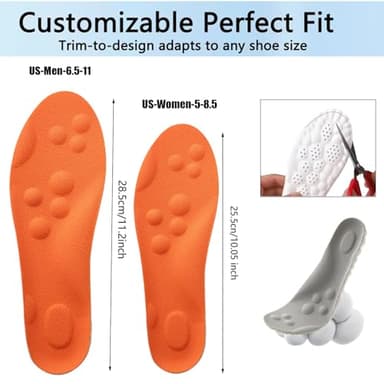 Steppers Insoles for Men Women, 2026 New 4D Memory Foam Cloud Shoe, Massage Insole Enhanced Arch Support & Cushioned Comfort Breathable, Fits All Shoe Types (Orange, US-Men-6.5-11) - Image 6