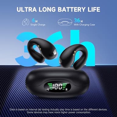 Open Ear Earbuds Wireless Bluetooth 5.3 Earphones, Flexible Clip On Ear buds with 36H Playtime LED Display Bone Conduction Headphones, IPX7 Waterproof Light Weight Fit for Every Ear, Sport, Workout - Image 8