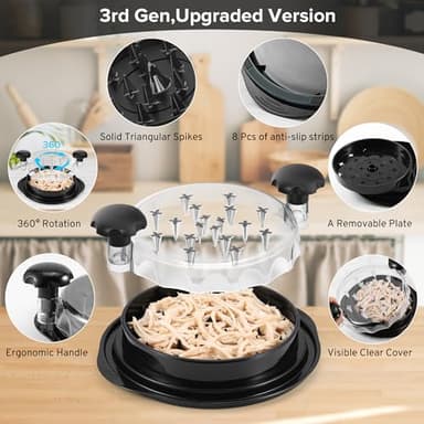3rd Gen Chicken Shredder Tool Twist Large with Detachable Plate for Easy Transfer, Chicken Breast Shredder, Meat Shredder, Strong Anti-Slip Strip Base, Visible Lid, Ergonomic Handle, Dishwasher Safe - Image 5