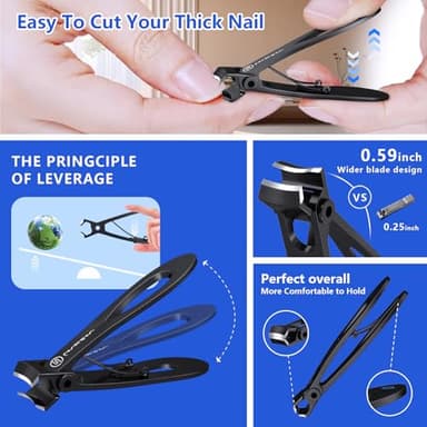 Toenail Clippers for Thick Nails for Seniors| INXEN 3-Pack Ergonomic Heavy Duty Angled Head Nail Clippers with Catcher | Premium Steel Wide Opening Fingernail Clippers Nail Cutter for Men & Women - Image 7