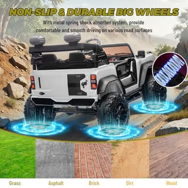 ENYOPRO 24V Ride On Toys for Big Kids, Licensed Ford Bronco Raptor 2-Seater Electric Car w/Remote Control, 21" Spacious Seat, 2x90W Powerful Motor, Spring Suspension, Bluetooth Music, 3 Speed - White - Image 4