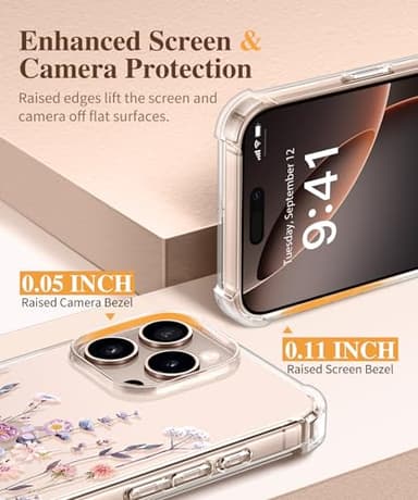 GVIEWIN for iPhone 16 Pro Case, with Screen Protector & Camera Lens Protector, Military-Grade Protection, Clear Shockproof Slim Floral Women Phone Case for iPhone 16 Pro, Floratopia/Colorful - Image 7