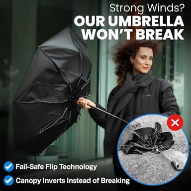 Rain-Mate Windproof Compact Umbrellas for Rain - Strong Reinforced Fiberglass Rib Design & Auto Open & Close - Portable Folding Travel Umbrella - Lightweight & Packable for Women & Men, Easy Collapse - Image 3