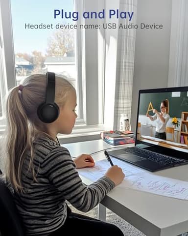 Masajoy USB Headset with Microphone for PC, Wired Headphones with Mic USB Headset with Noise Cancelling Microphone, Computer Headsets with Microphone for Home Office Online Class Teams Skype（Black） - Image 6