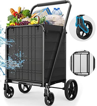 [Upgrade] Shopping Cart for Groceries, 280 LBS Large Grocery Cart with Waterproof Liner, 360° Rolling Swivel Wheels, Heavy Duty Utility Cart Folding Shopping Carts for Laundry Luggage Gift - Image 9
