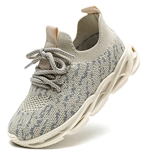 DADAWEN Boys Girls Lightweight Breathable Sneakers Kids Tennis Shoes Athletic Running Shoes for Toddler/Little Kid Beige US Size 7 M Toddler - Image 1