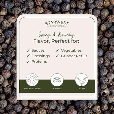 Starwest Botanicals Organic Whole Black Pepper - Black Peppercorns for Grinder Refill, Sourced from India, Sri Lanka, & Vietnam, Certified Kosher, Non-GMO - Bulk 1 lb Bag - Image 3