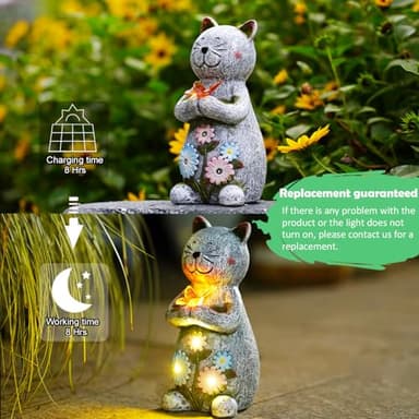 Tiejiajiang Solar Cat Statue Hold a Butterfly - Outdoor Solar Statues Garden Decor - Unique Design Ideal Gifts for Women,Mom - Image 4