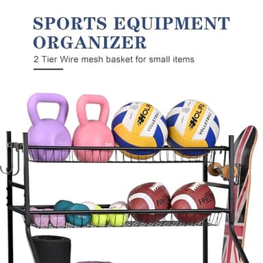 Mythinglogic Sports Equipment Garage Organizer,Garage Ball Storage for Sports Gear and Toys, Rolling Ball Cart with Wheels for Indoor/Outdoor Use - Image 3