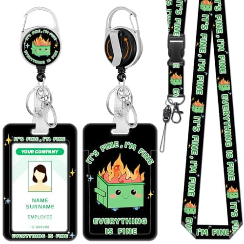 Hancynir Lanyards for Id Badges, Dumpster on Fire Badge Holder with Retractable Reel Clip, Funny Work Name Tags Keychain Lanyard ID Card Protector Cover Case for Women Teacher Nurse Doctor Office - Image 1