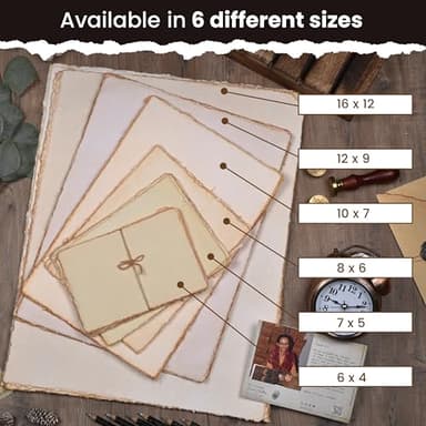 LEATHER VILLAGE Watercolor Paper - 6 X 4 inches, 50 Sheets - Mixed Media Watercolor Paper - 150 GSM Thick Deckle Edge Virgin Cotton Handmade Paper - Vintage Toned - Image 8