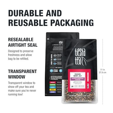 Tiesta Tea - Passion Berry Jolt, Loose Leaf, Raspberry Passion Fruit Black Tea, Premium Blend, Caffeinated Black, Make Hot or Iced Brews Up to 200 Cups, 16oz Resealable Bulk Pouch - Image 8