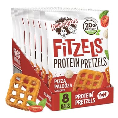 Lenny & Larry's Pizza Palooza FITZELS- Savory Pretzel Snacks Incredibly Tasty High Protein, Salty, Vegan 20 g's of Plant Based Protein 8 (eight) Bags, 3 oz Each - Image 1