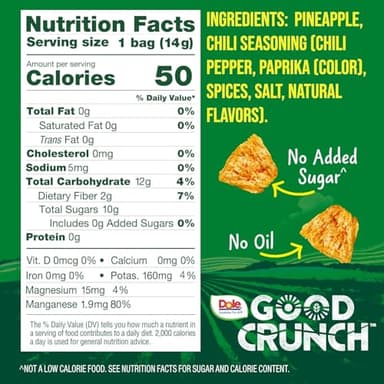 Dole Good Crunch Pineapple with Chili Dried Fruit Bites, Gluten Free & Vegan Snack, 0.5oz Bags (Pack of 12) - Image 2