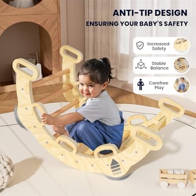 BlueWood 2025 8-in-1 Pikler Triangle Climbing Set Toddler Toys Indoor Baby Jungle Gym Climber Playground for Kids - Natural Wood - Image 5