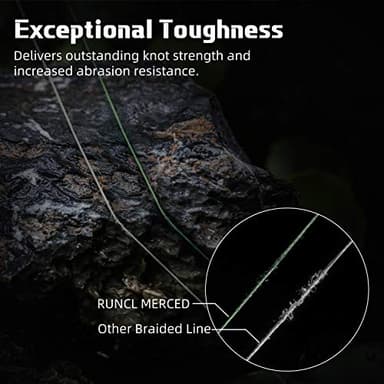 RUNCL Braided Fishing Line Merced, 8 Strands Braided Line - Proprietary Weaving Tech, Thin-Coating Tech, Stronger, Smoother - Fishing Line for Freshwater Saltwater (Moss Green, 80LB(36.3kgs), 300yds) - Image 4
