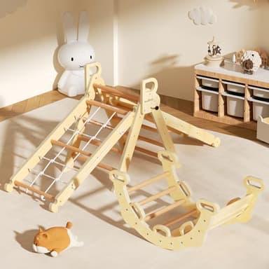 BlueWood 2025 8-in-1 Pikler Triangle Climbing Set Toddler Toys Indoor Baby Jungle Gym Climber Playground for Kids - Natural Wood - Image 2