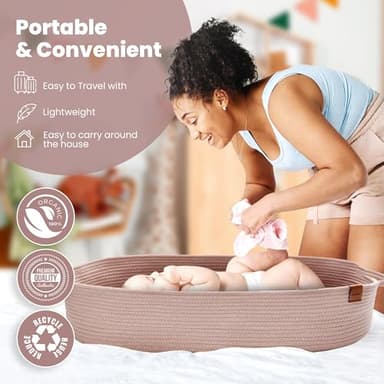 PeraBella XL Baby Changing Basket for Dresser Top, Moses Baskets for Newborn, Portable Baby Diaper Changing Pad Table Topper for Dresser, Moses Bassinet Mat with Waterproof Pad Cover and Diaper Caddy - Image 3