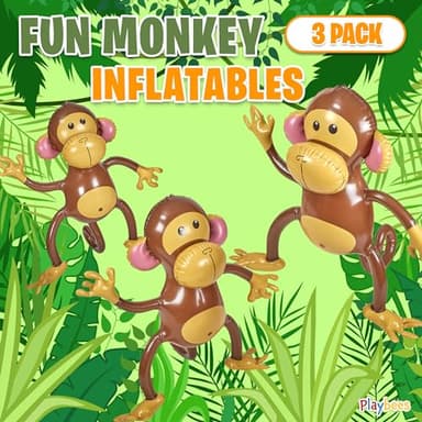 Playbees Large Inflatable Monkey 27" - 3 Pack Blow Up Animal Party Favors - Inflatables Jungle Decor, Monkeys for Baby Shower, Safari Birthday Kids & Toddlers Decorations, Kids Animal Party Supplies - Image 3