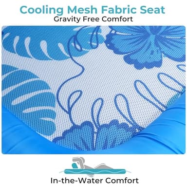 Fabric Covered Inflatable Pool Lounger Float Adult, 70"x39" Extra Large Pool Float w/ UPF50+ Sunshade Canopy & Cupholder Caddy, Water Floaties Raft Recliner Chair for Pool Party Lake Beach-Blue - Image 7