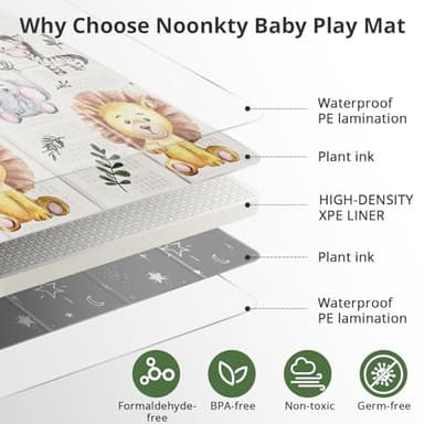 NOONKTY 79x71 Extra Large Baby Play Mat for Floor, Foldable Foam Playmat for Babies 0-12 Months & Kids, Non-Toxic Waterproof Baby Mat for Floor, Thick Playpen Mat for Tummy Time Crawling, Lion - Image 2