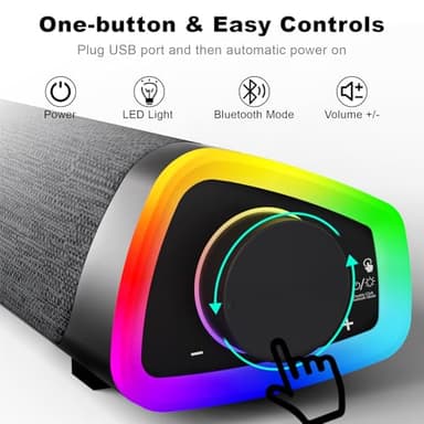 SOULION R30 Plus Bluetooth Computer Speakers for PC Desktop, All-in-one Control Button with 6 Modes LED Lights, Wired USB Powered Sound Bar, Surround Sound Portable SoundBar for Monitor Laptop Phone - Image 3