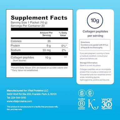 Vital Proteins Collagen Peptides Powder Supplement, Hydrolyzed Collagen Peptides Travel Pack, 20 Individual Packets - Image 3