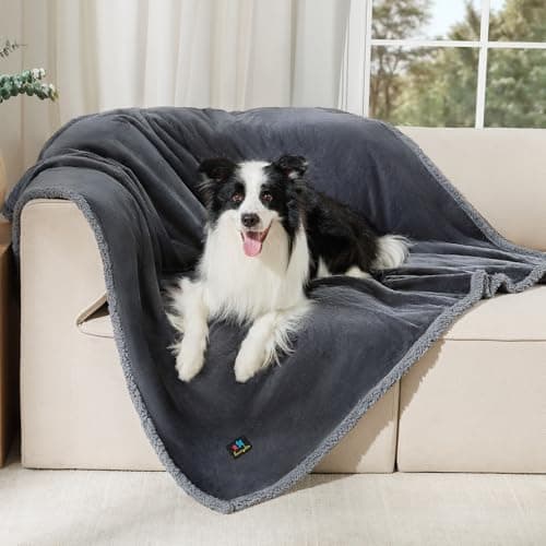 Waterproof Pet Blanket, Liquid Pee Proof Dog Blanket for Sofa Bed Couch, Reversible Sherpa Fleece Furniture Protector Cover for Small Medium Large Dogs Cats, Dark Gray Large（65" x 57"） - Image 1