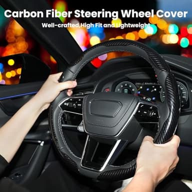 Hiseanllo Carbon Fiber Steering Wheel Cover 3PCS Set – Anti-Slip, Scratch-Resistant, Universal Fit for 14–16 Inch Wheels – Interior Car Accessories for Cars, SUVs, Trucks (Black) - Image 2