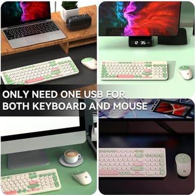 FD Wireless Keyboards and Mouse Combo - 2.4GHz USB Cordless, Cute Wireless Keyboard Round Keys, Quiet and Slim Set for Laptop, Computer, TV and Mac - Milky White Green Colorful - Image 6