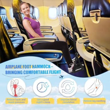 Airplane Foot Hammock, No Collapse Foot Rest for Plane Travel with Extended Adjustment Strap, Portable Desk Foot Hammock with Thickened Foam, Foot Sling Travel Essentials to Relax Your Feet - Image 5
