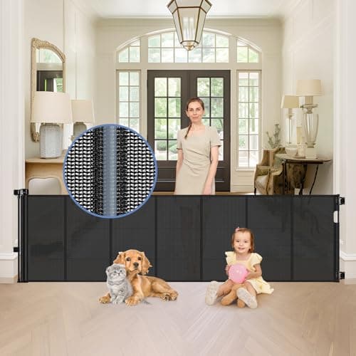 Reinforced 90 Inch Retractable Baby Gates Extra Wide Baby Gate with Reinforced Strips, 7.5ft Long Retractable Dog Gate for The House 33 Inch Tall Extra Long Pet Gates for Wide Openings, Black - Image 1