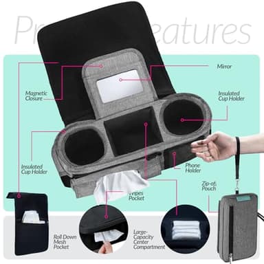 Swanoo Stroller Caddy Stroller Organizer With Cup Holder, Non Slip Straps Stroller Bag for Phone, Pet Stroller Accessories, Universal Fits Uppababby Vista v2 Wonderfold Wagon, Doona and More - Image 2