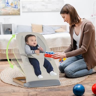 AMKE CooCon Baby Bouncer,Ergonomic Bouncer Seat for Babies with 3 Recline Positions,Portable Newborn Bouncer Seat, Mesh Design Bouncers for Infants,Beige - Image 2