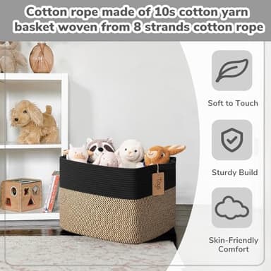 Goodpick Woven Storage Baskets for Organizing, 18" x 14" x 12" Wicker Laundry Basket for Shoes,Towel, Blanket Basket for Living Room, Toy Baskets Storage Kids with Handles - Image 4