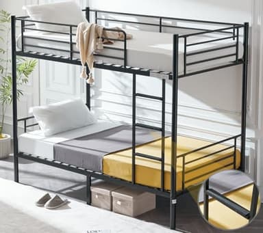 VINGLI Bunk Bed Twin Over Twin for Kids, Teens & Adults Bunk Bed with Stairs & Flat Rungs, Heavy Duty Metal Slats, No Box Spring Needed, Black - Image 1