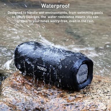 TOZO PA2 Bluetooth Speaker with Dual Drivers & Dual Bass Diaphragms, Deep Bass Loud Stereo Sound, 25H Playtime, Custom EQ App Portable Wireless Speaker for Home Outdoors Travel Black - Image 4