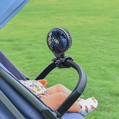 WiHoo Portable Stroller Fan, 11H Ultra-long Battery Life 3 Speed 360°Rotate, USB Rechargeable or Battery Operated Cooling Clip On Personal Fan for Baby Crib Travel Car Seat Black - Image 6