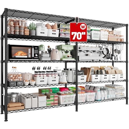 REIBII 70"W Storage Shelves Load 1600LBS, Metal Shelving 5-tier Wire Shelving Unit Metal Shelves for Storage Adjustable Garage Shelving for Pantry Kitchen Garage Commercial school 70"W*15.8"D*72.4"H - Image 1