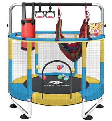 Trampoline for Kids, 5FT Adjustable for Toddler, Indoor/Outdoor Baby Trampoline with Enclosure Net, No-Gap Safe Design, Gifts for Boys & Girls (Yellow&Blue) - Image 9