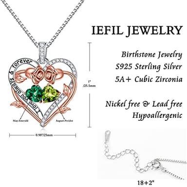 Iefil May August Birthstone Necklace Jewelry, Anniversary Mothers Day Birthday Gift for Mom Her Women Wife Girlfriend Green Emerald Peridot Necklace - Image 5