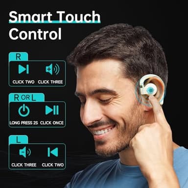 WELLMOON 2025 Open Ear Headphones,Bluetooth 5.3 Wireless Earbuds with Earhooks,85° Adjustment Directional Sound Transmission,90 Hours Playtime,Premium Sound,HD-Call,Sport Earphones,Beige - Image 3