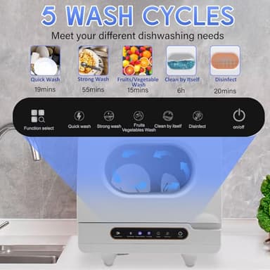 JLYNOWPT Countertop Dishwasher Portable Dishwasher with 5L Built-In Water Tank Mini Dish Washer with 5 Washing Programs and 360° Dual Spray for Small Apartments and Rvs - Image 3