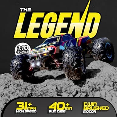 LAEGENDARY Remote Control Car, Hobby Grade RC Car 1:10 Scale Brushed Motor with Two Batteries, 4x4 Off-Road Waterproof RC Truck, Fast RC Cars for Adults, RC Cars, Remote Control Truck - Image 3